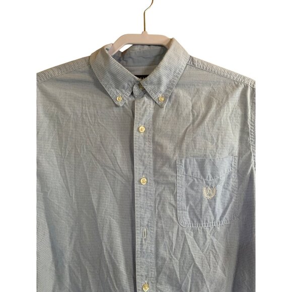 Chaps Mens Blue Gingham Short-Sleeve Button-Down Shirt M Easy Care Cotton/Poly B - Picture 2 of 7